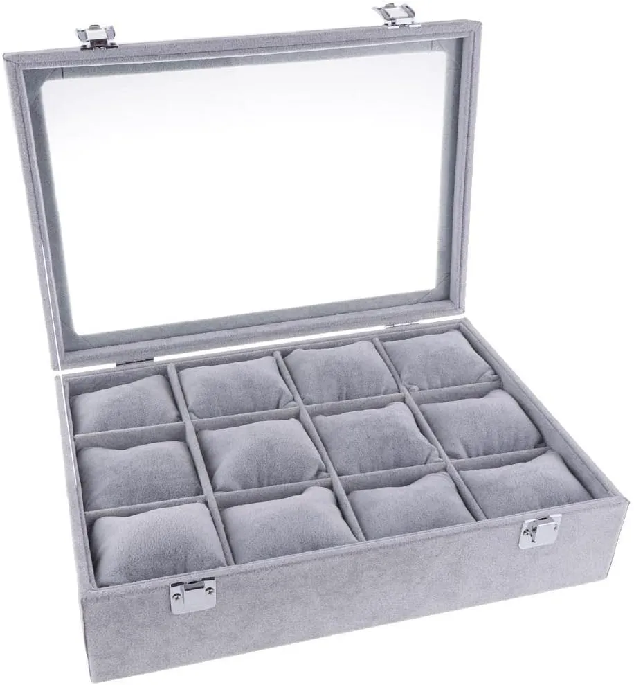 - 13.7x9.4 inch - Luxury Velvet Jewelry Showcase Bracelet Watch Organizer Box 12 Slots- Stylish, Storage silicon Display for Necklace, Bangle - Environmental Material 