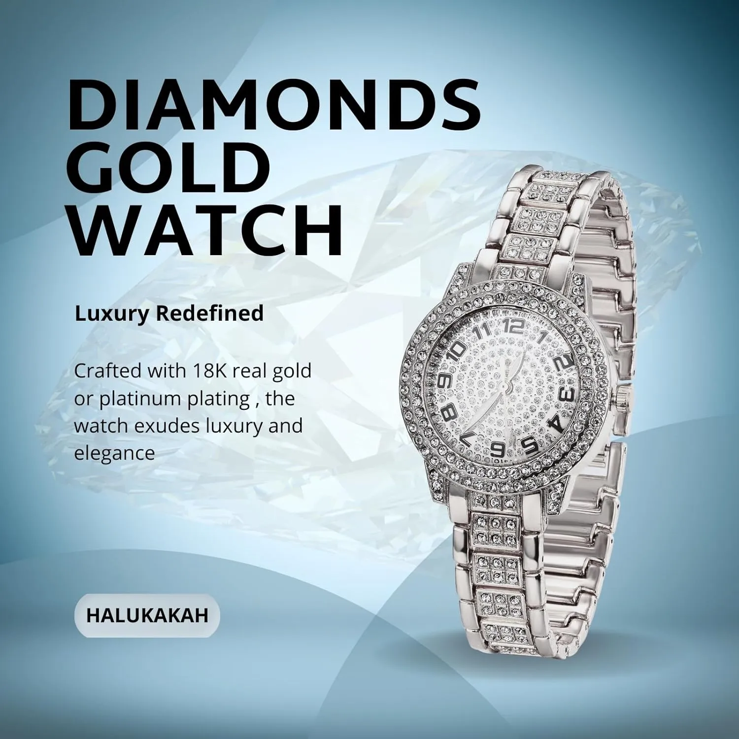 - 7.7" Length - Optional with Cuban Link Chain - for Birthday,Parties Halukakah Diamonds Watch Iced Out for Boy Teens Kids - 18K Real Gold/Platinum dull green meteoritic ductile analysis Plated,Arabic Numerals Round Dial,Japanese Quartz 