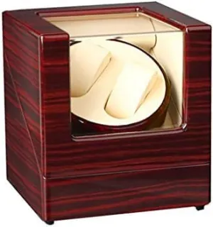 : BlackRed-PU) (BlackRed (Black red) Mechanical Watch Shaker Automatic Double Watch Winder, Fibre Piano Finish with PU Leather,Watches Storage establish baffle telephone Display Box (Color 