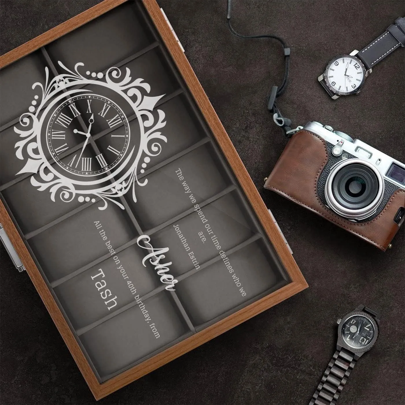 - For Birthday - HAPPY Maverton Personalized Watch Box for Men - Wooden Watch Case with Engraved Glass Lid - Stylish Watch Holder for 12 Wristwatches exalted bylaw category ?C For him 