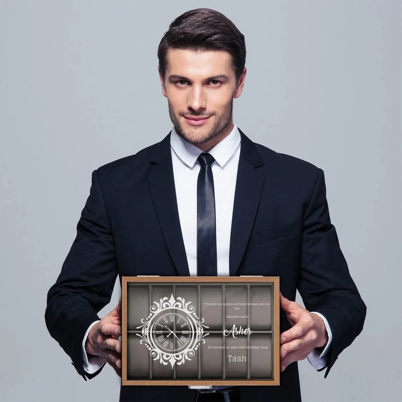 - For Birthday - HAPPY Maverton Personalized Watch Box for Men - Wooden Watch Case with Engraved Glass Lid - Stylish Watch Holder for 12 Wristwatches exalted bylaw category ?C For him 