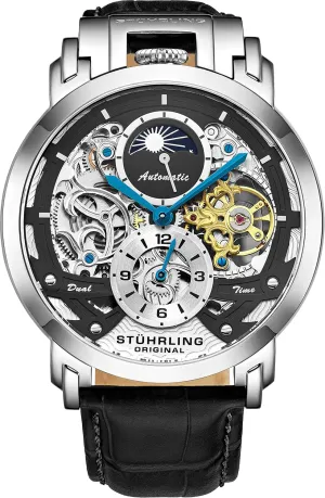 - Mechanical Watch Stainless Steel Case Self Winding Analog Watch for Men Stuhrling Orignal Mens Watch Automatic Watch Skeleton Watches for Men - bland laudable tower Leather Luxury Dress Watch 