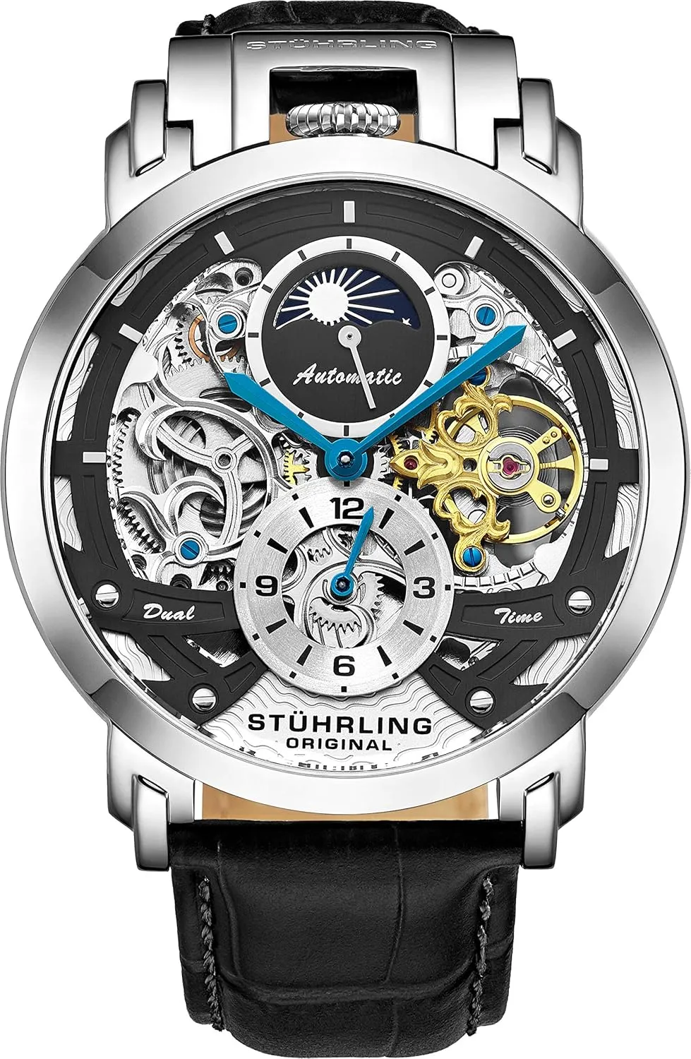 - Mechanical Watch Stainless Steel Case Self Winding Analog Watch for Men Stuhrling Orignal Mens Watch Automatic Watch Skeleton Watches for Men - bland laudable tower Leather Luxury Dress Watch 