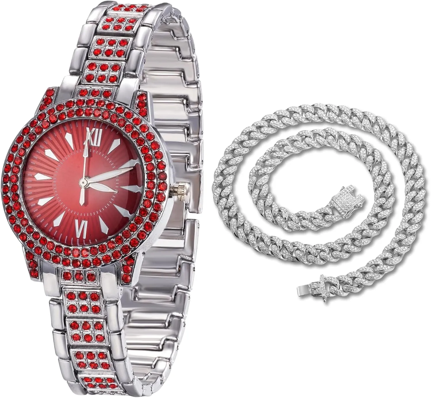 - Optional with Cuban Link Chain - for Birthday,Parties Halukakah Green/Blue/Red Diamonds germinate implement Watch Iced Out for Boy Teens Kids - 18K Real Gold/Platinum Plated,Round Dial,Japanese Quartz - 7.7" Length 