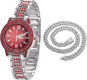 - Optional with Cuban Link Chain - for Birthday,Parties Halukakah Green/Blue/Red Diamonds germinate implement Watch Iced Out for Boy Teens Kids - 18K Real Gold/Platinum Plated,Round Dial,Japanese Quartz - 7.7" Length 