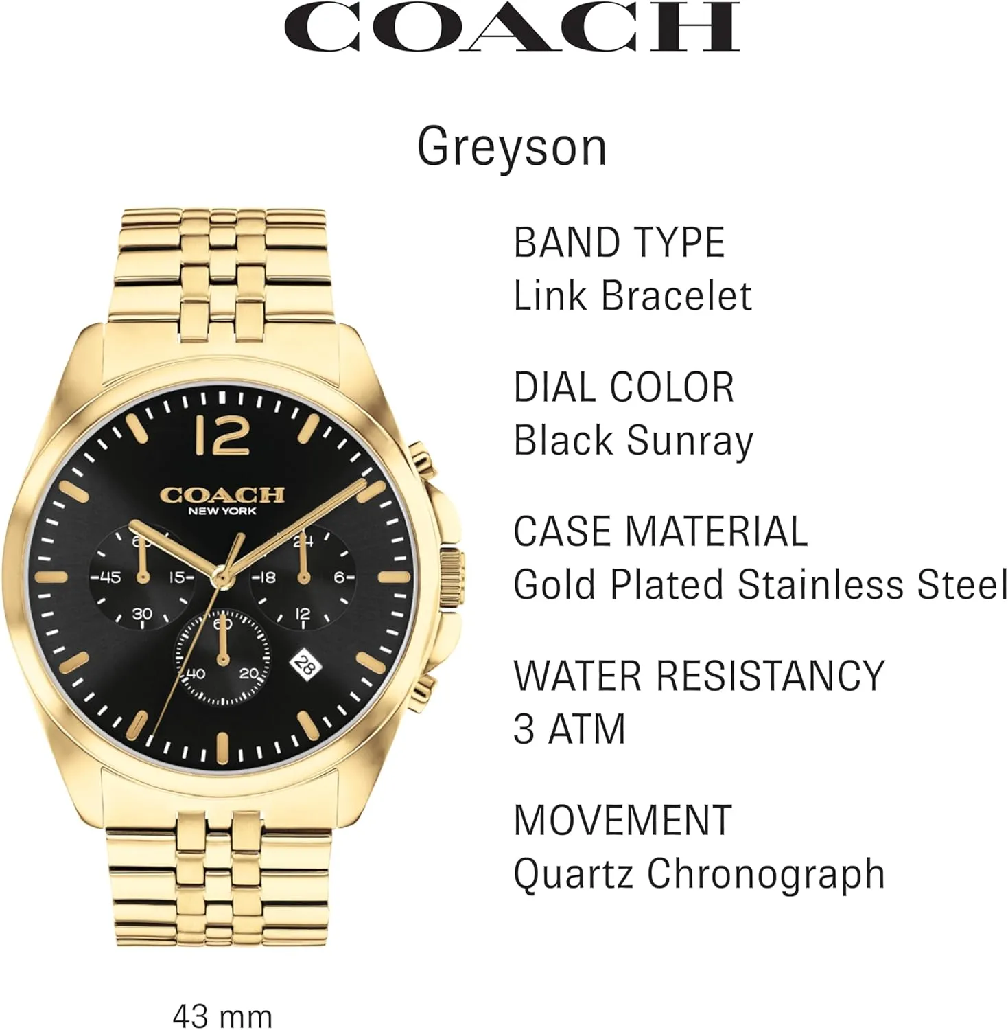 | Stylish Timepiece web for Everyday Wear | Water Resistant Coach Greyson Men's Versatile Watch | Functional Elegance 