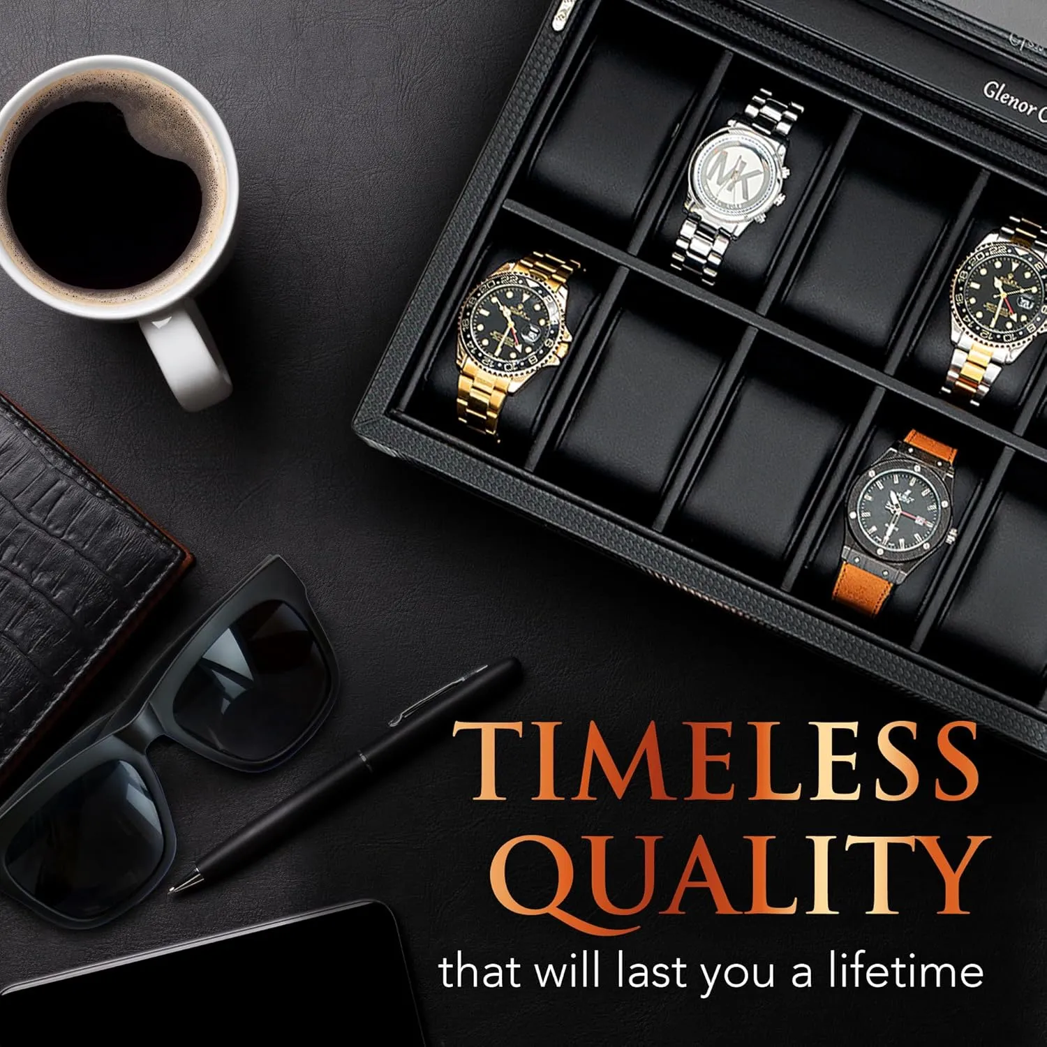 - Watch Cases for Men �C Black Watch Box Organizer for Men - 12 Slot Luxurious & Masculine Carbon Fiber Textured adviser tour measure Case - Large Watch Holder - Glass Top Watch Display Case - Metal Accents 