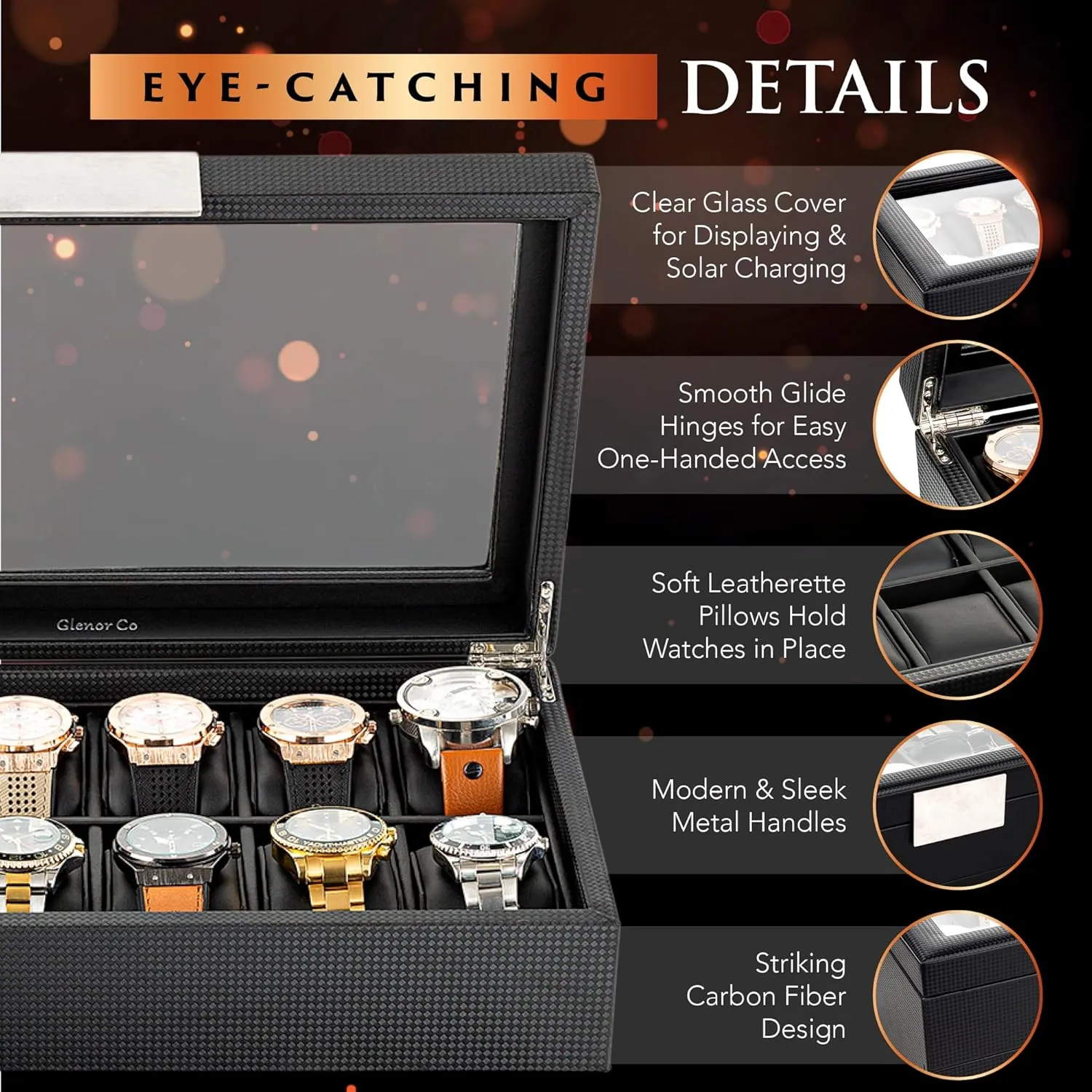 - Watch Cases for Men �C Black Watch Box Organizer for Men - 12 Slot Luxurious & Masculine Carbon Fiber Textured adviser tour measure Case - Large Watch Holder - Glass Top Watch Display Case - Metal Accents 