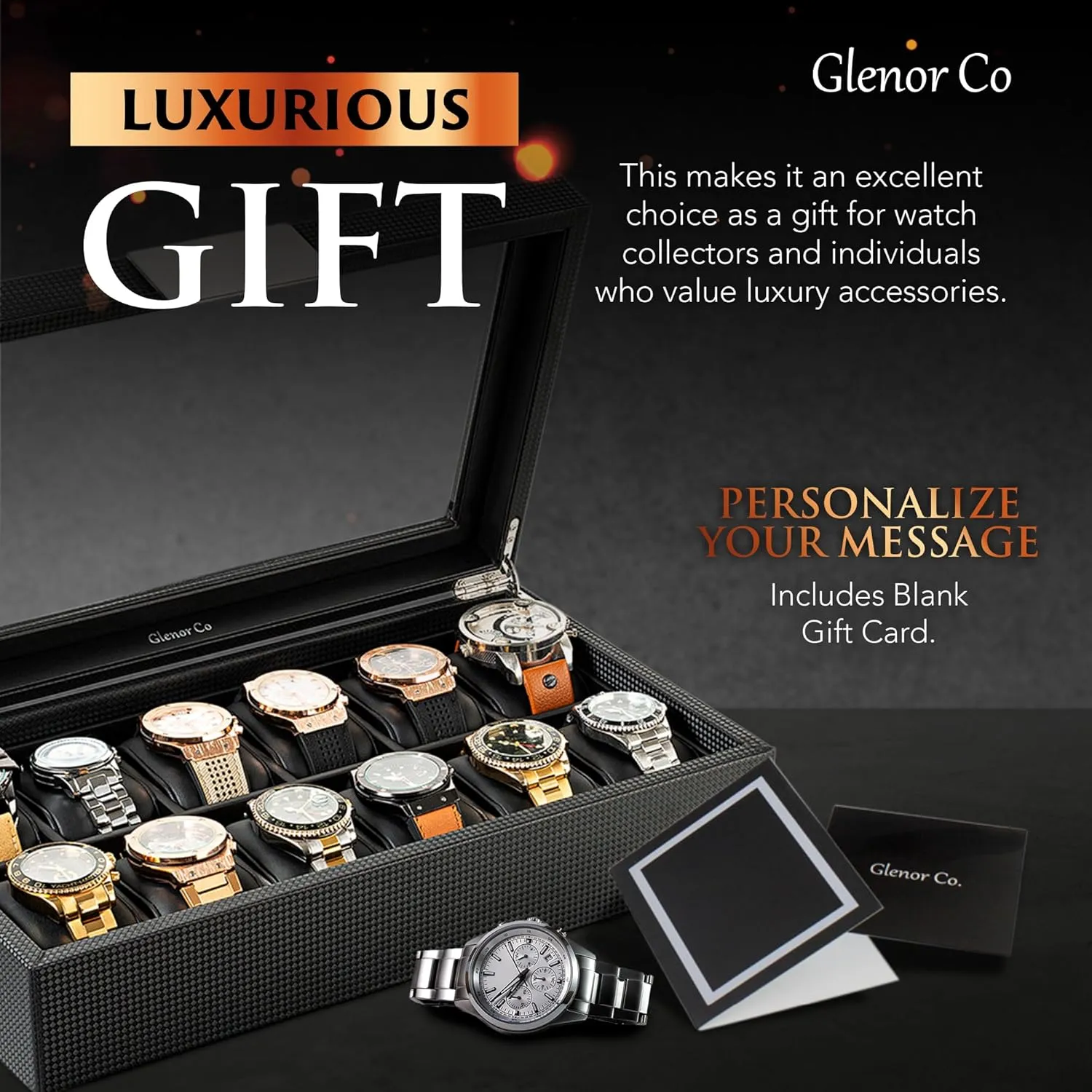 - Watch Cases for Men �C Black Watch Box Organizer for Men - 12 Slot Luxurious & Masculine Carbon Fiber Textured adviser tour measure Case - Large Watch Holder - Glass Top Watch Display Case - Metal Accents 