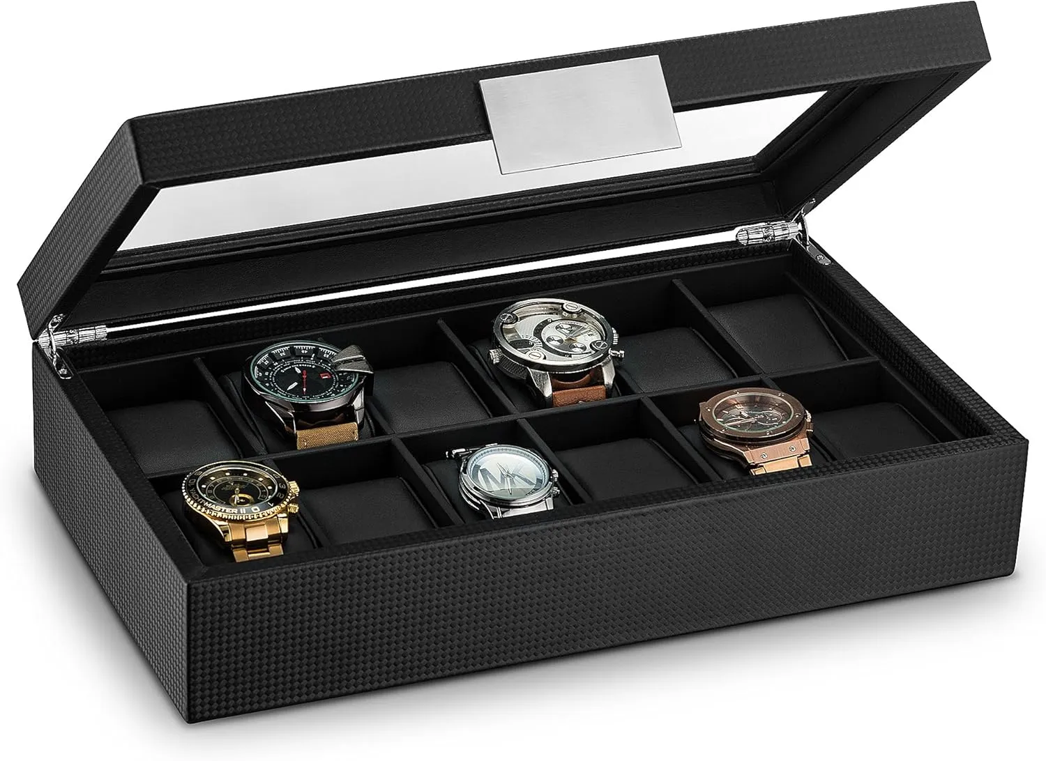 - Watch Cases for Men �C Black Watch Box Organizer for Men - 12 Slot Luxurious & Masculine Carbon Fiber Textured adviser tour measure Case - Large Watch Holder - Glass Top Watch Display Case - Metal Accents 