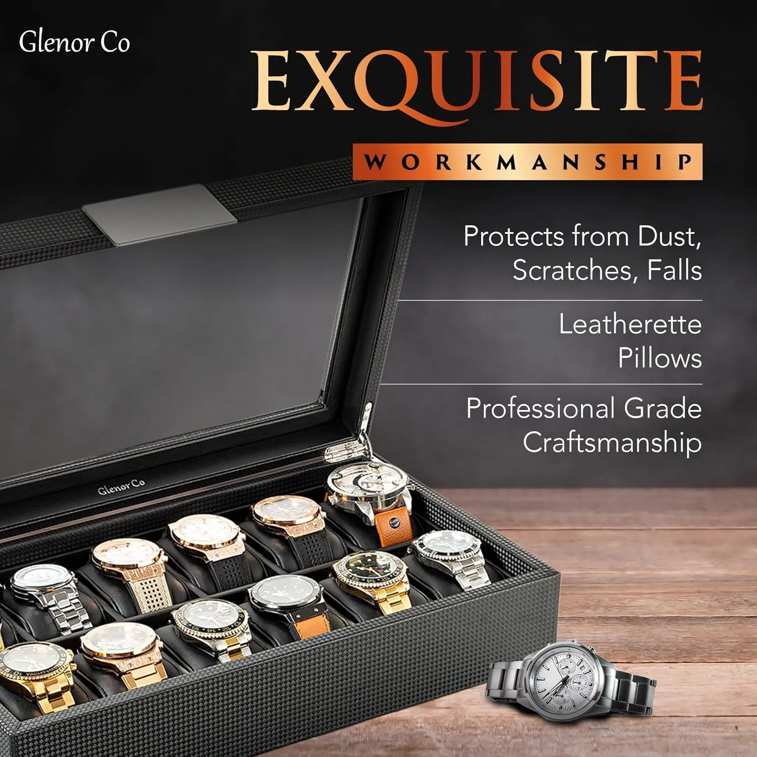- Watch Cases for Men �C Black Watch Box Organizer for Men - 12 Slot Luxurious & Masculine Carbon Fiber Textured adviser tour measure Case - Large Watch Holder - Glass Top Watch Display Case - Metal Accents 