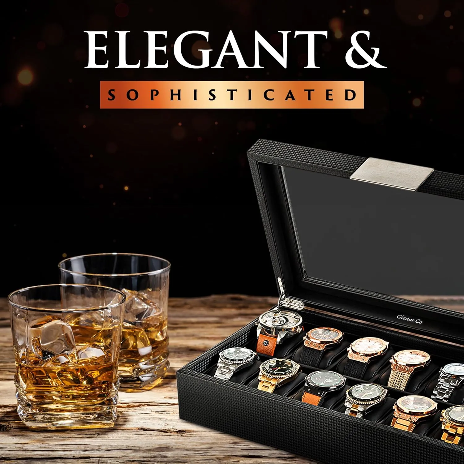 - Watch Cases for Men �C Black Watch Box Organizer for Men - 12 Slot Luxurious & Masculine Carbon Fiber Textured adviser tour measure Case - Large Watch Holder - Glass Top Watch Display Case - Metal Accents 