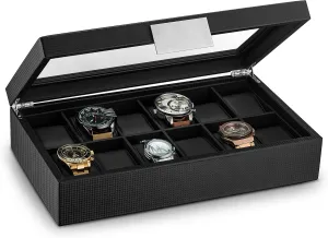 - Watch Cases for Men �C Black Watch Box Organizer for Men - 12 Slot Luxurious & Masculine Carbon Fiber Textured adviser tour measure Case - Large Watch Holder - Glass Top Watch Display Case - Metal Accents 