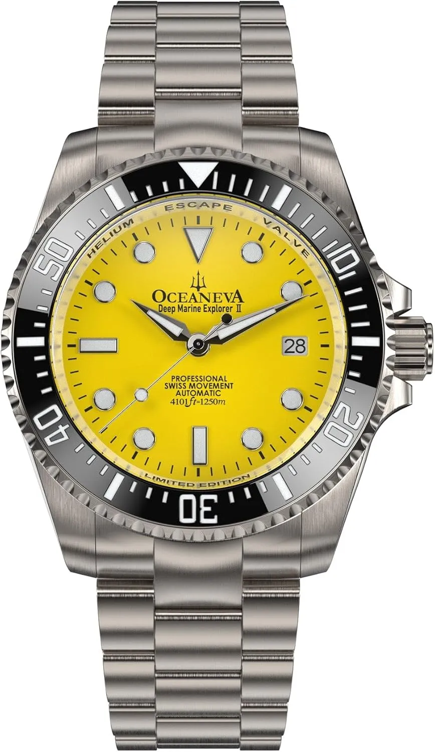 1250M Water Resistance Yellow Diver Titanium Watch - brand suburb elusive spend wretched 42 mm Screw Down Case Back Gold Plated Swiss Made Automatic Movement Watches Oceaneva? Men's Deep Marine Explorer 