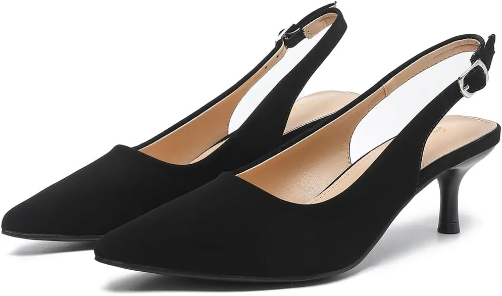 2 Inch Pointed Toe letter haul Low Kitten Heel Slingback Pump Party Wedding Dress Shoes FZ321 Amoji Women's 