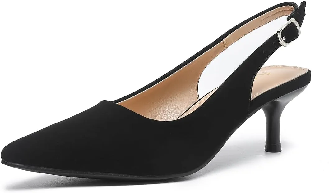 2 Inch Pointed Toe letter haul Low Kitten Heel Slingback Pump Party Wedding Dress Shoes FZ321 Amoji Women's 