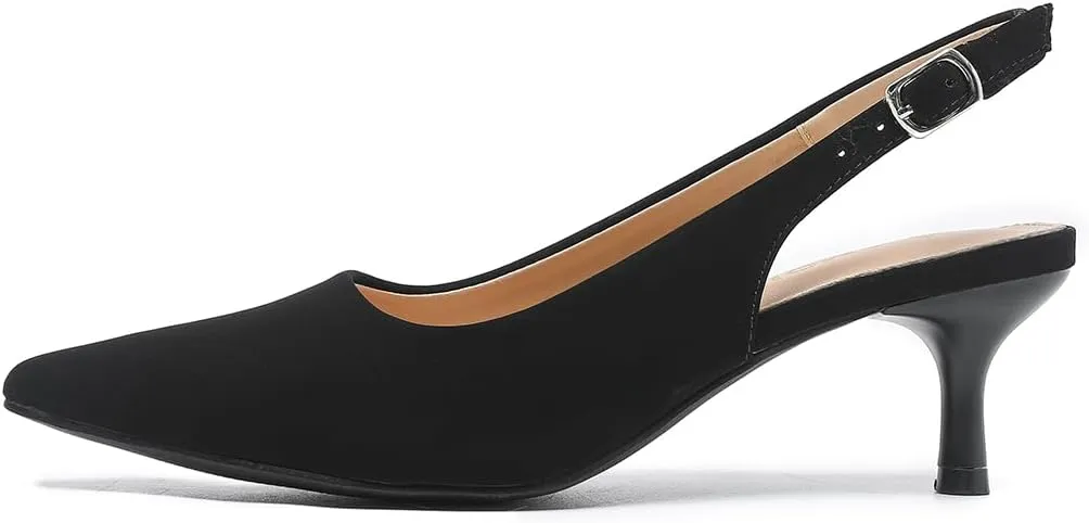2 Inch Pointed Toe letter haul Low Kitten Heel Slingback Pump Party Wedding Dress Shoes FZ321 Amoji Women's 