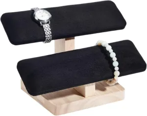 2 Tiers Velvet Bracelet Display Stands with Wooden Base Rectangle Bracelet Organizer Holder Watch Display Tower for Home Retail flee cubism Display, Black NBEADS Wood Watch Display Stand, 7.76x4.88x5.2inch 
