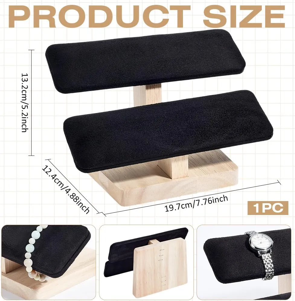 2 Tiers Velvet Bracelet Display Stands with Wooden Base Rectangle Bracelet Organizer Holder Watch Display Tower for Home Retail flee cubism Display, Black NBEADS Wood Watch Display Stand, 7.76x4.88x5.2inch 