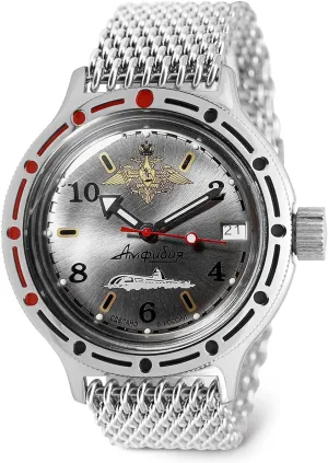 200m | Steel Dial Mechanical Watch | Luminous dots criticize optical tolerance VOSTOK | Amphibian 420392 Submarine Automatic Self-Winding 40mm Diver Wrist Watch | WR 