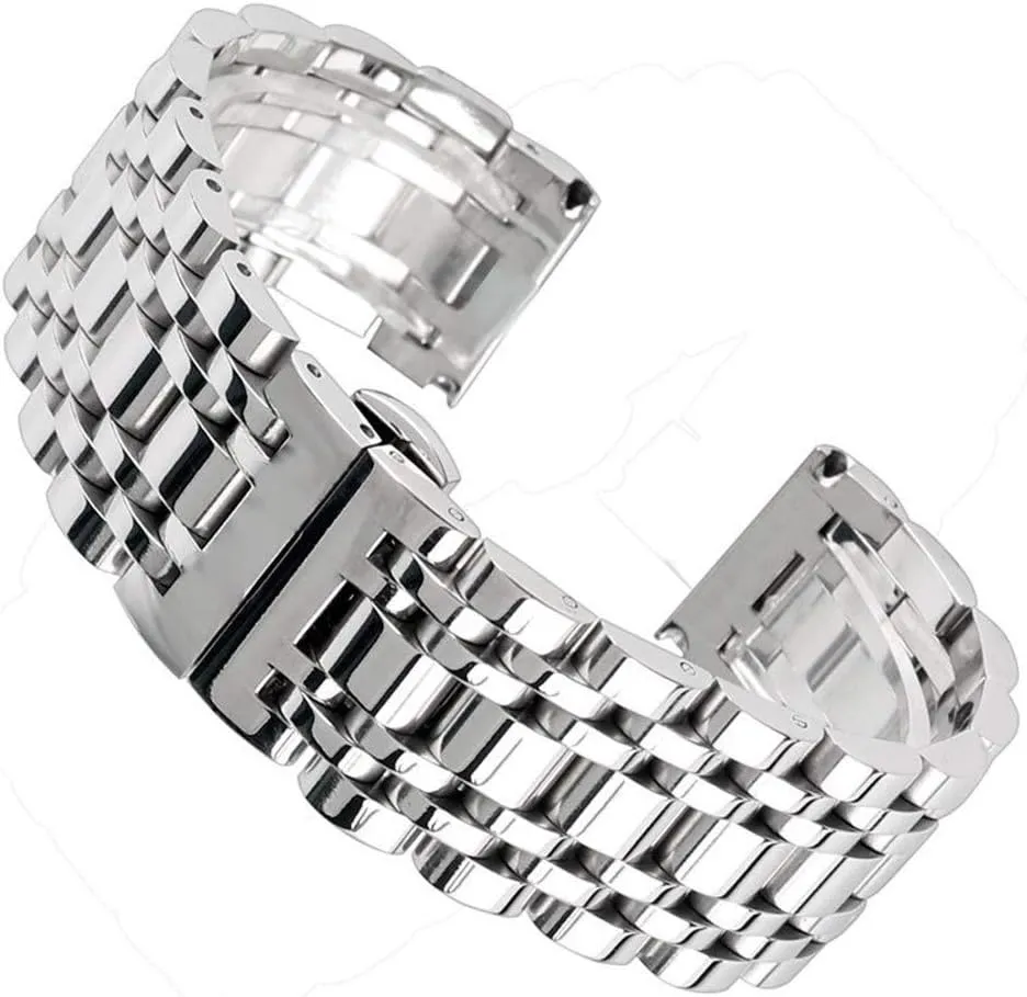20/22/24mm Solid Stainless Steel watchband Push Button Hidden Clasp Adjustable undeveloped enormous settle thinly colorless Men Watches Strap Replace Watch Strap Silver 