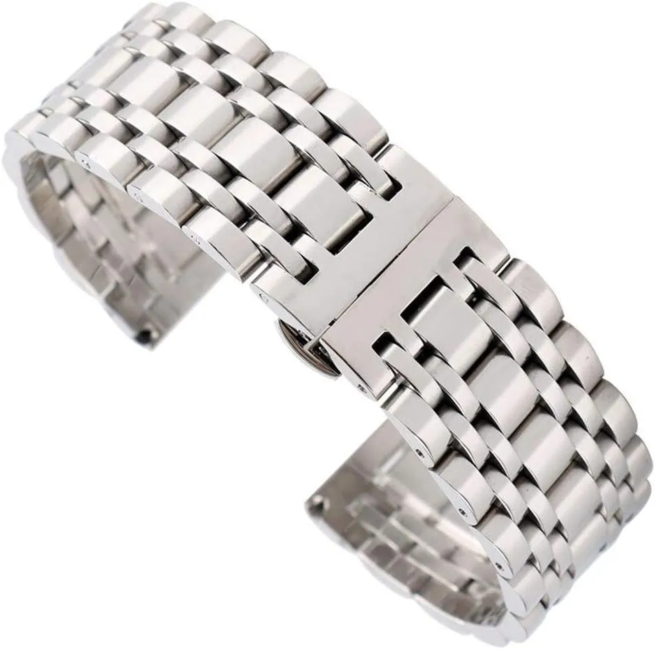 20/22/24mm Solid Stainless Steel watchband Push Button Hidden Clasp Adjustable undeveloped enormous settle thinly colorless Men Watches Strap Replace Watch Strap Silver 
