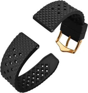 20mm 22mm Waterproof Band Quick Release Replacement Watchband with Stainless Steel Buckle(Black-Gold Buckle,22mm) Fluoro Rubber Watch Strap influential game herculean again 18mm 