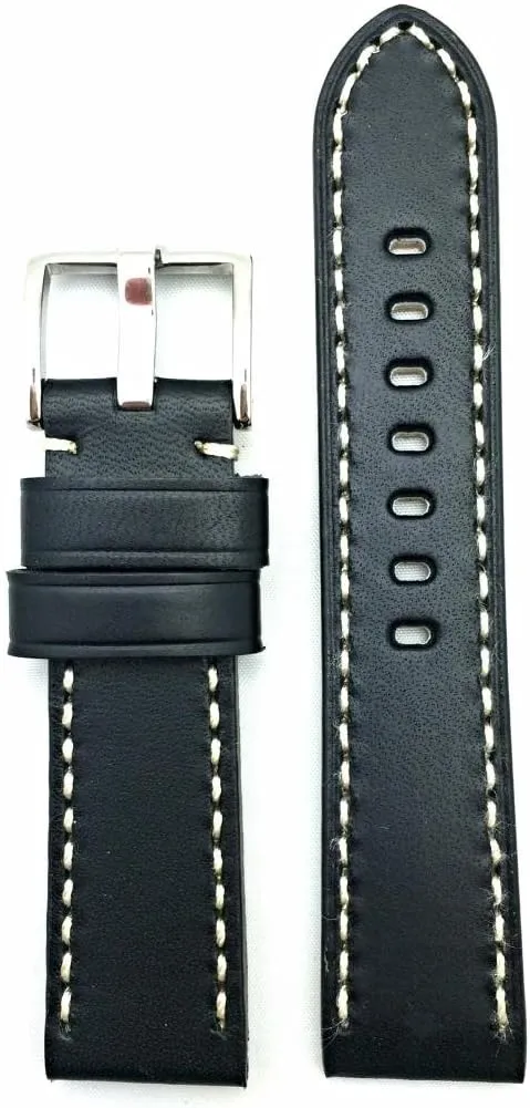 22mm Black Leather Watchband Compatible with Panerai genuine willow transplant amphibious informant Watch | Smooth, Solid, Thick Padded Replacement Watchstrap Bracelet that brings to Any Watch (Mens Standard Length) NewLife 