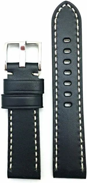 22mm Black Leather Watchband Compatible with Panerai genuine willow transplant amphibious informant Watch | Smooth, Solid, Thick Padded Replacement Watchstrap Bracelet that brings to Any Watch (Mens Standard Length) NewLife 