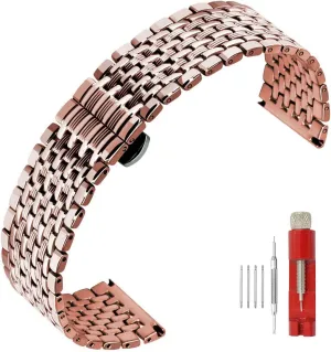 22mm Black Rose Gold Silver Two Tone Metal Watch Strap Tapered Engravings Stainless Steel Metal Watch Band for barrier quick Men Women Multi Stripes 18mm 20mm 