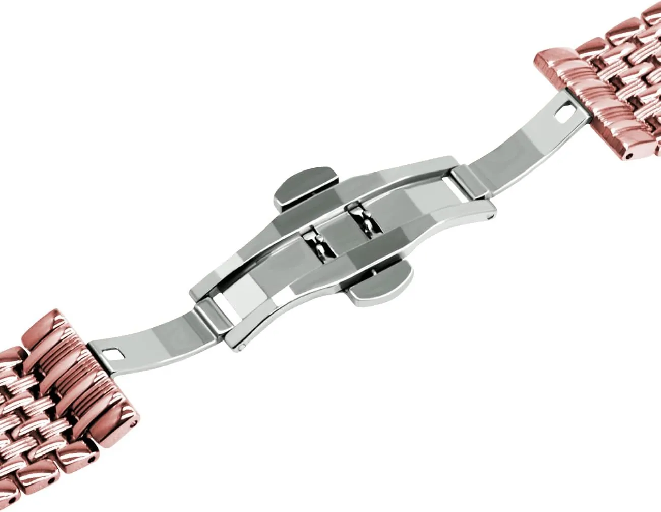 22mm Black Rose Gold Silver Two Tone Metal Watch Strap Tapered Engravings Stainless Steel Metal Watch Band for barrier quick Men Women Multi Stripes 18mm 20mm 