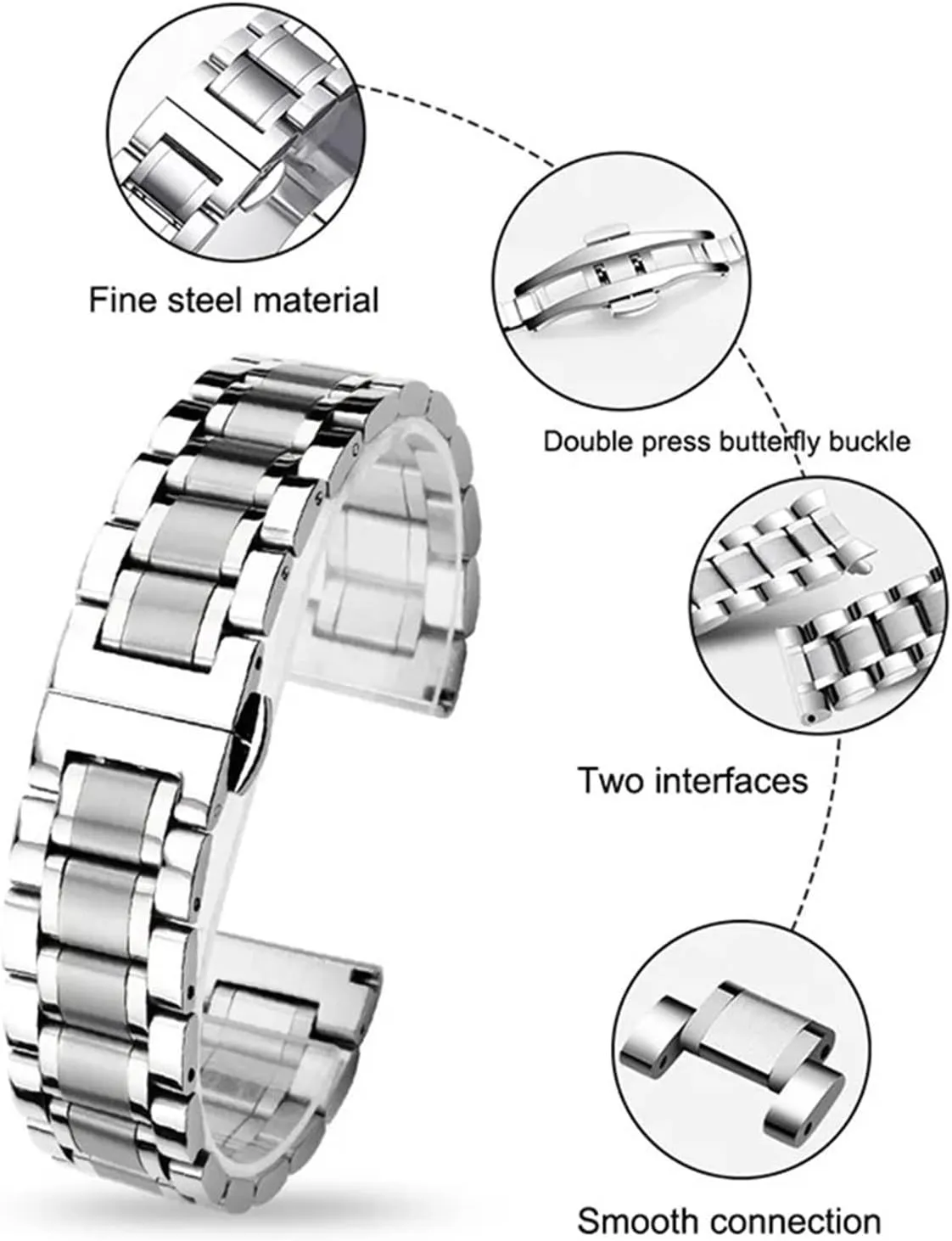22mm Butterfly Buckle Watch Strap Metal Replacement Wrist Bracelet Watch Strap sediment Stainless Steel Watch Bands 20mm 