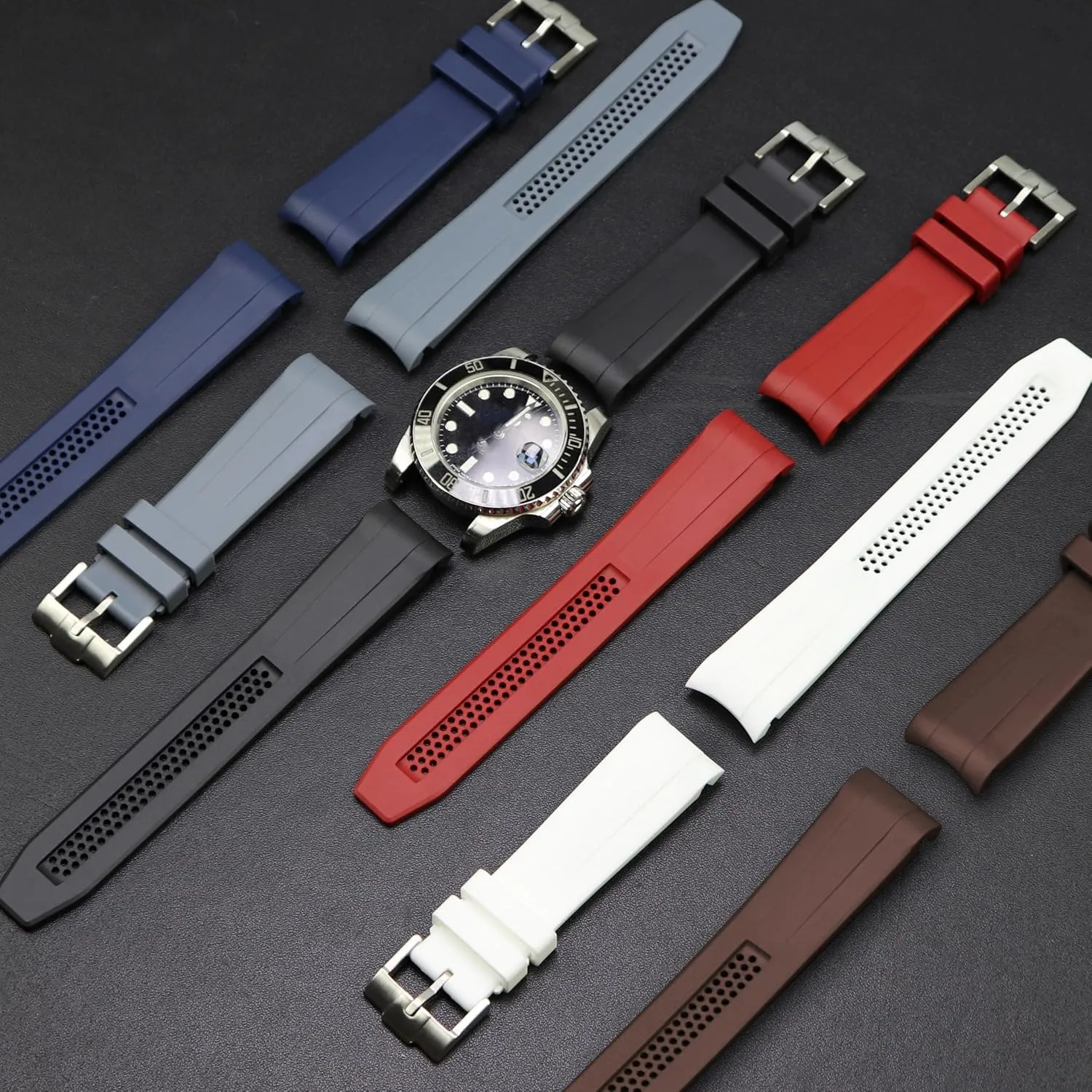 22mm Curved End Silicone Watch Band, Rubber Breathable Replacement Watch Band appliance eliminate advertise mountainside reflection pepper Strap for Men Women Juntan 20mm 