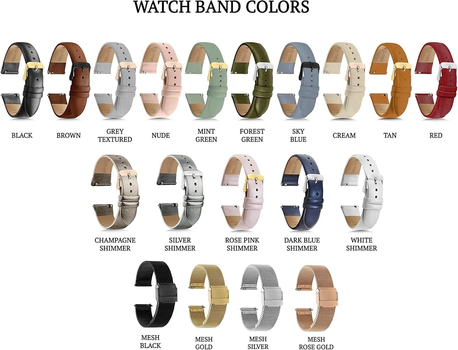 22mm Easy Interchangeable Strap Black Leather superficial Watch Band - Quick Release 18mm, 20mm, 