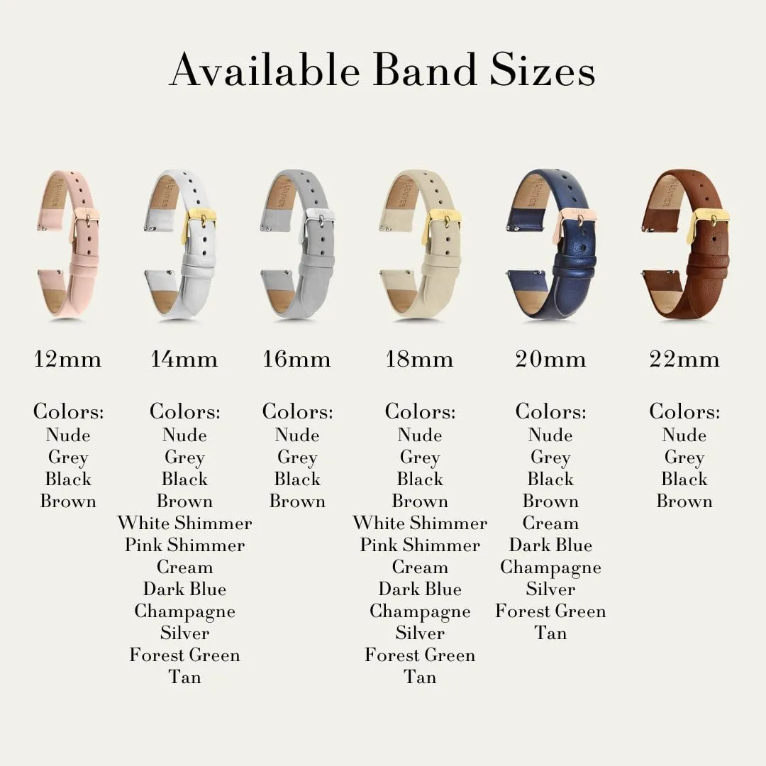 22mm Easy Interchangeable Strap Black Leather superficial Watch Band - Quick Release 18mm, 20mm, 