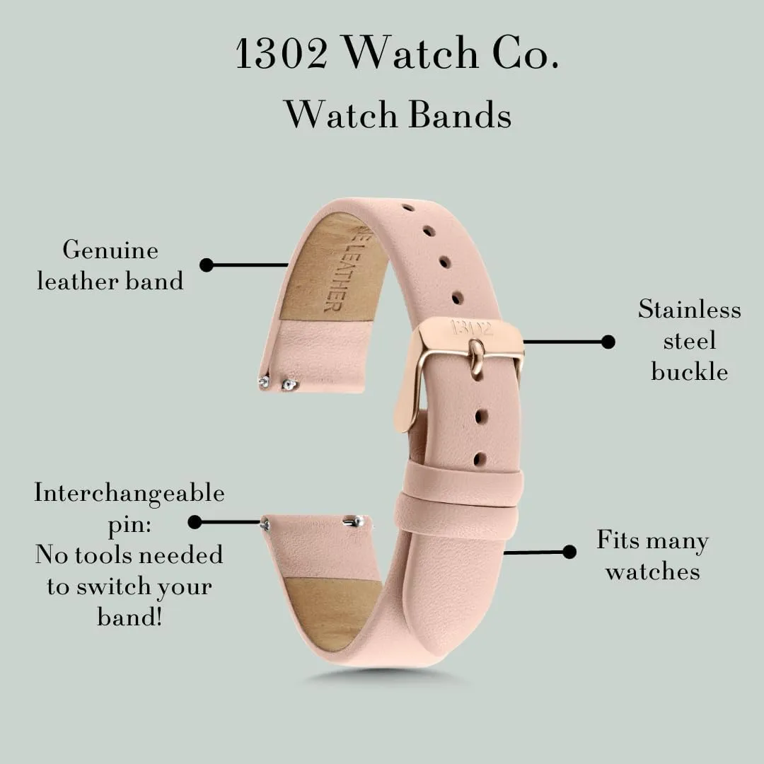 22mm Easy Interchangeable Strap Black Leather superficial Watch Band - Quick Release 18mm, 20mm, 