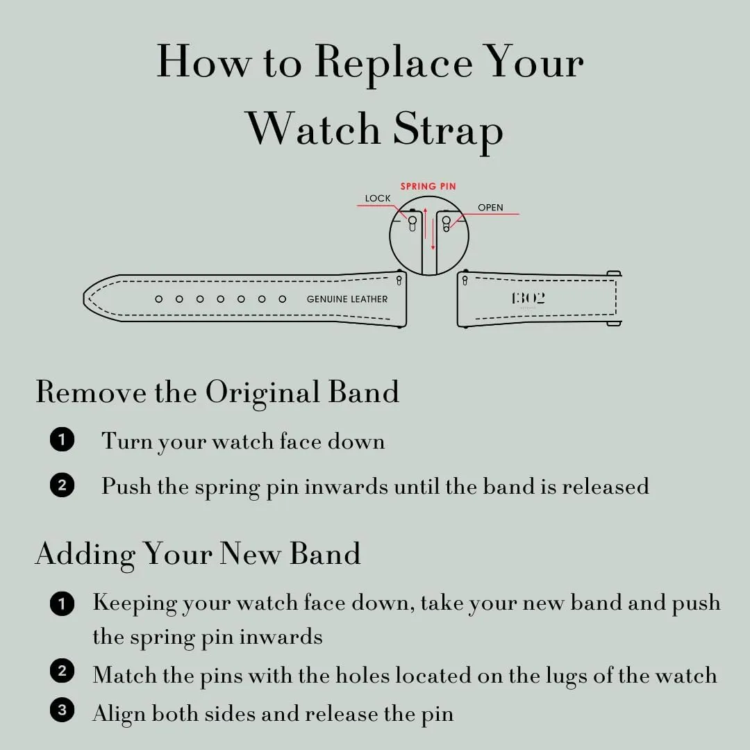 22mm Easy Interchangeable Strap Black Leather superficial Watch Band - Quick Release 18mm, 20mm, 