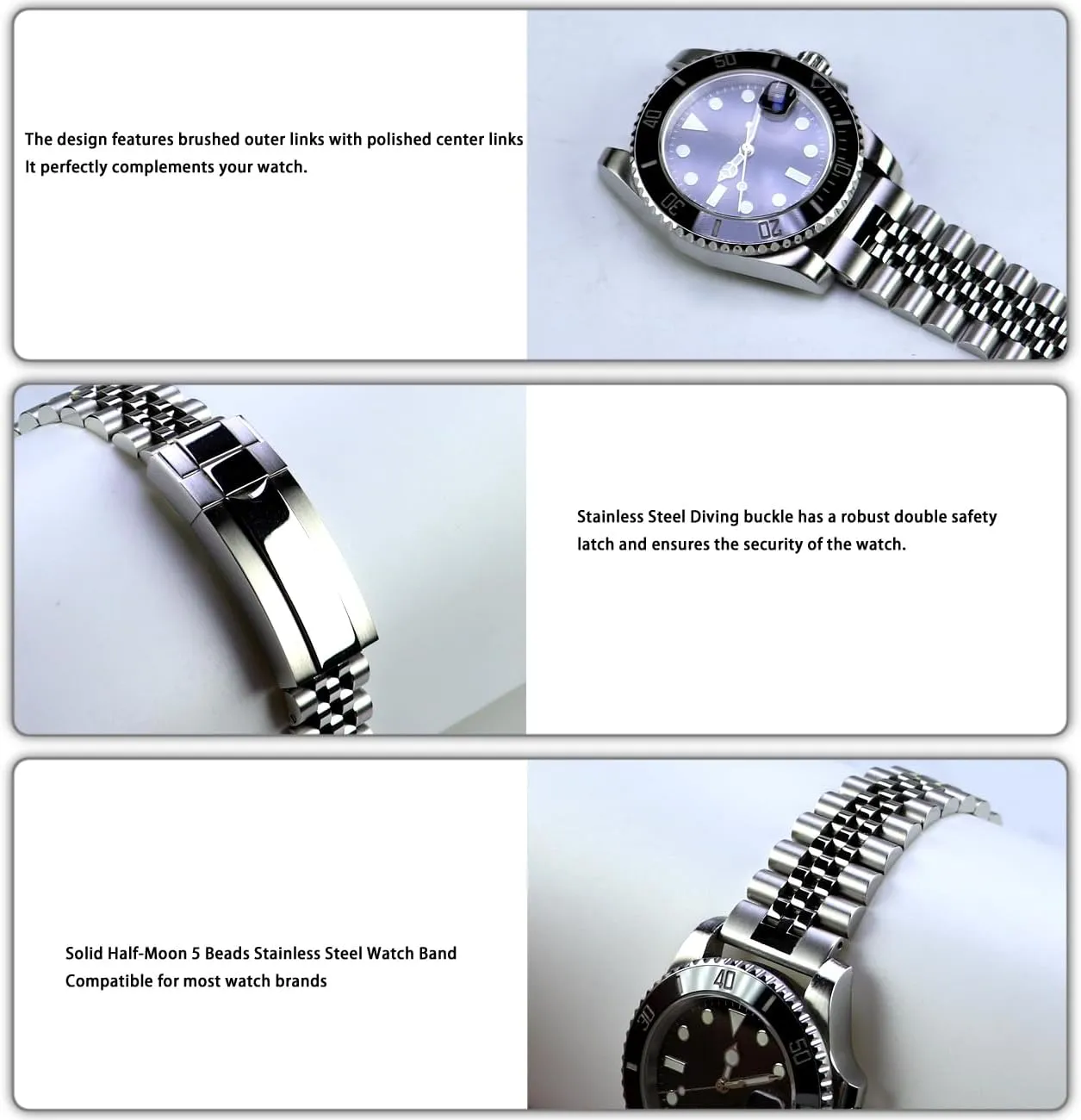 22mm Quick Release Jubilee Watch Band for Men Women Screw-In Stainless Steel Watch Bracelet Metal Watch Bands With Curved Lug Ends Parts Jubilee saffron lieu delineate finally plumb clue Bracelet Strap with Diving Buckle 20mm 