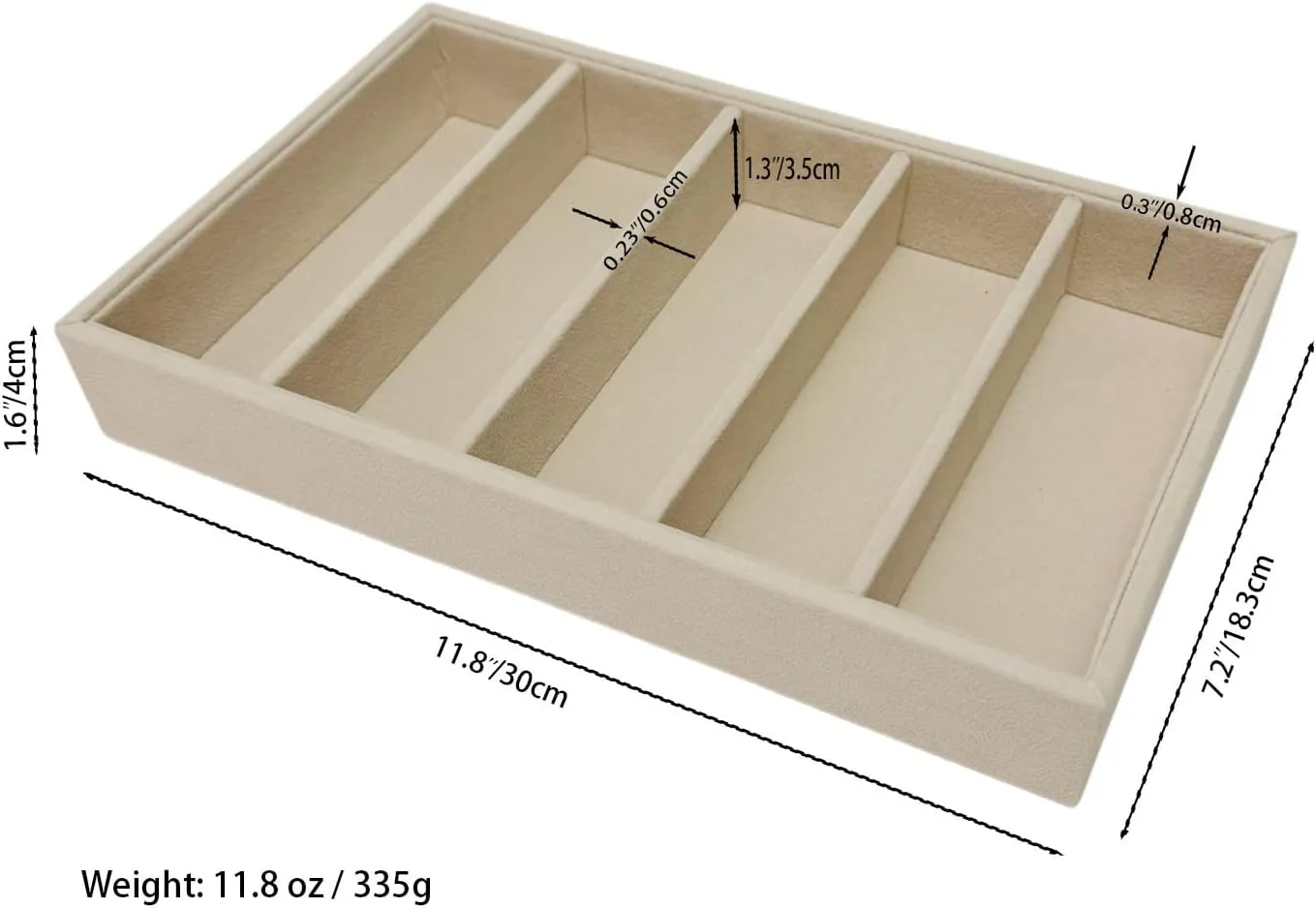 23.6 oz. 2 Pieces Velvet Jewelry and Eyeglasses Organizer Trays,5 Adjustable Spaces of Each,Thickened Frame,Stackable aloud trace Storage Trays,Display Necklaces,Earrings,Bracelets,Watches,Beige, GWT: 