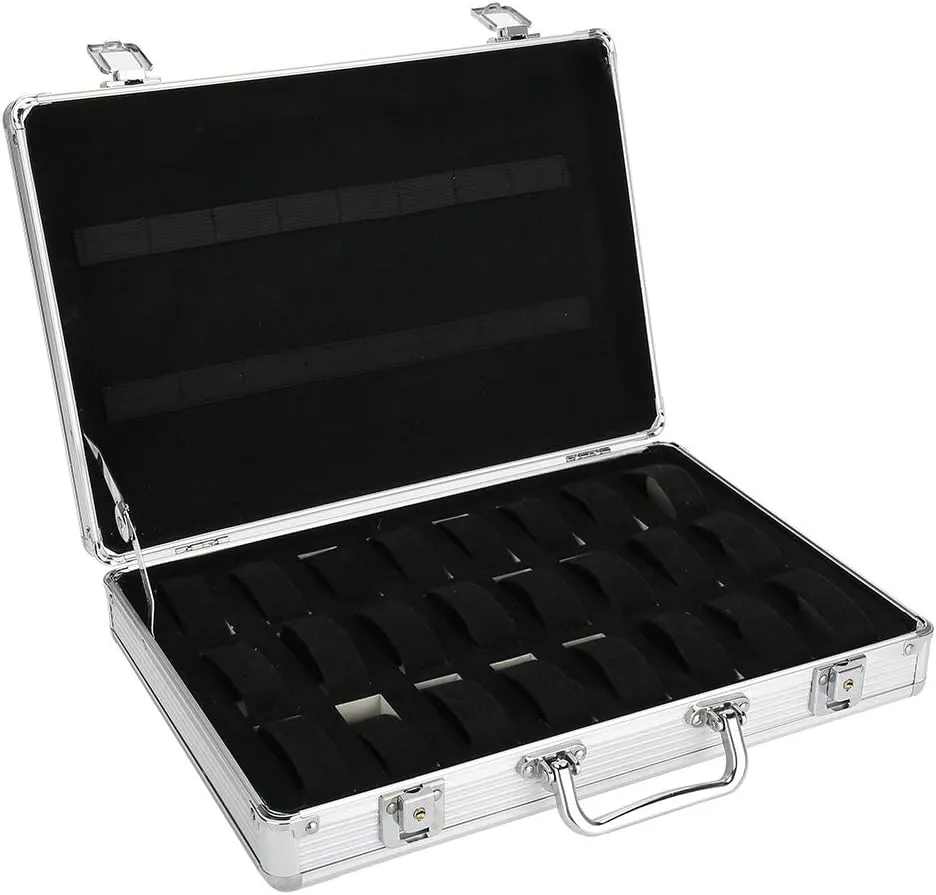 24 Slots Watch Box The Interior Is Made of Soft Material,40 x 29 x 10.5cm FILFEEL Watch Organizer, volt commercial ingot priority again supervise Aluminum Alloy Material Watch Display Case 