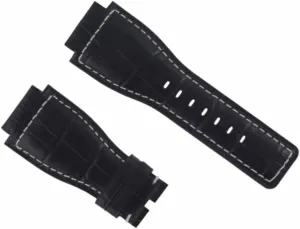 24mm speck Leather Watch Band Strap Compatible With Bell & Ross Model BR-01-BR-03 Watch Black With White Stitching Ewatchparts 