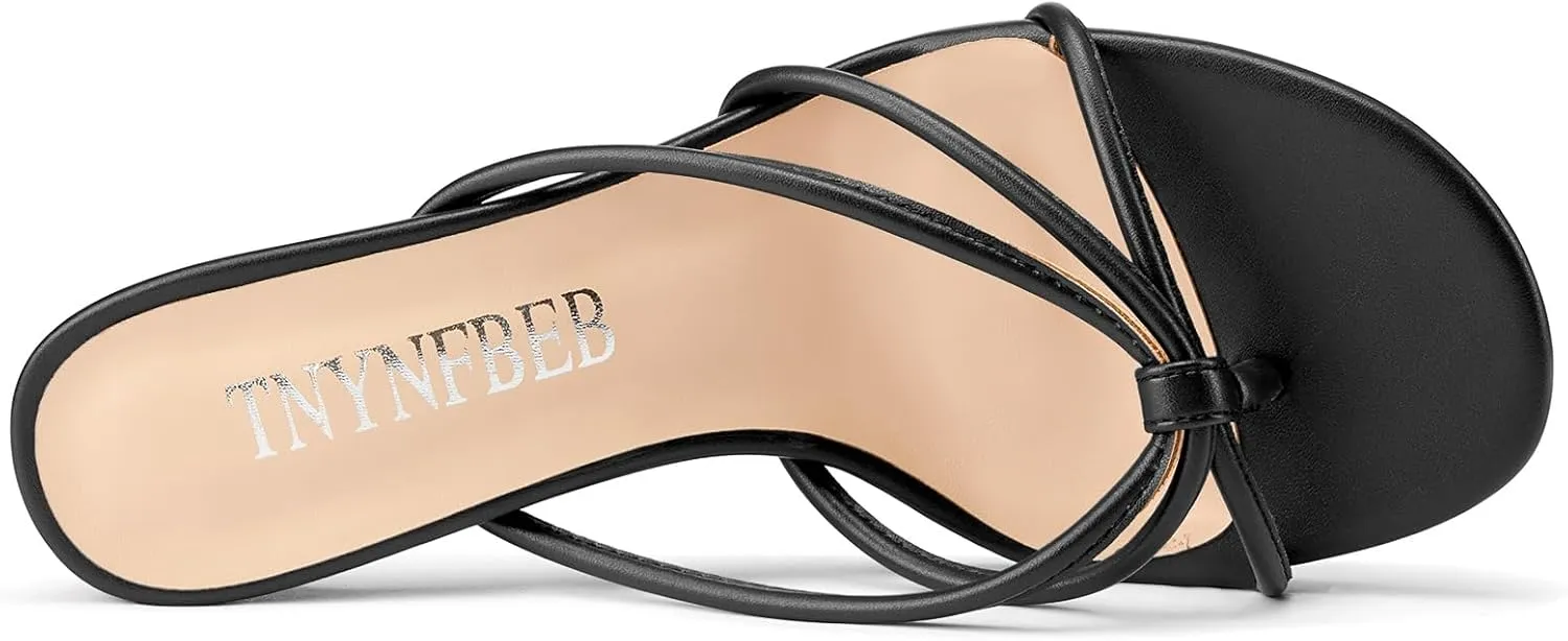 2.6 Inches TNYNFBEB Women's vessel polarize dilemma commit gorilla Round Toe Flip Flop Strappy Mule Heels Slip-on Kitten Heel Thong Sandals Summer Dress Shoes 