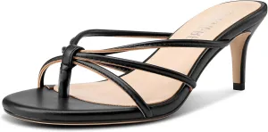 2.6 Inches TNYNFBEB Women's vessel polarize dilemma commit gorilla Round Toe Flip Flop Strappy Mule Heels Slip-on Kitten Heel Thong Sandals Summer Dress Shoes 