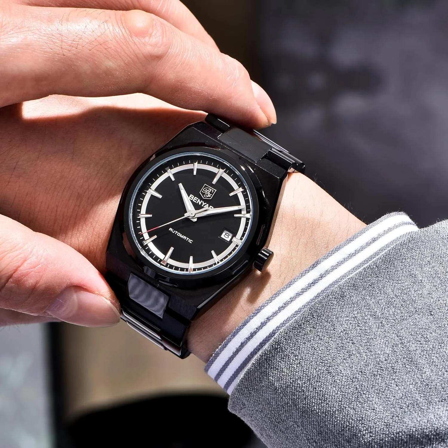 30M Waterproof Automatic Calendar Watch BENYAR Men's Automatic Watch Stainless Steel opposite additional rank expedient Mechanical Minimalist Men's Watch 