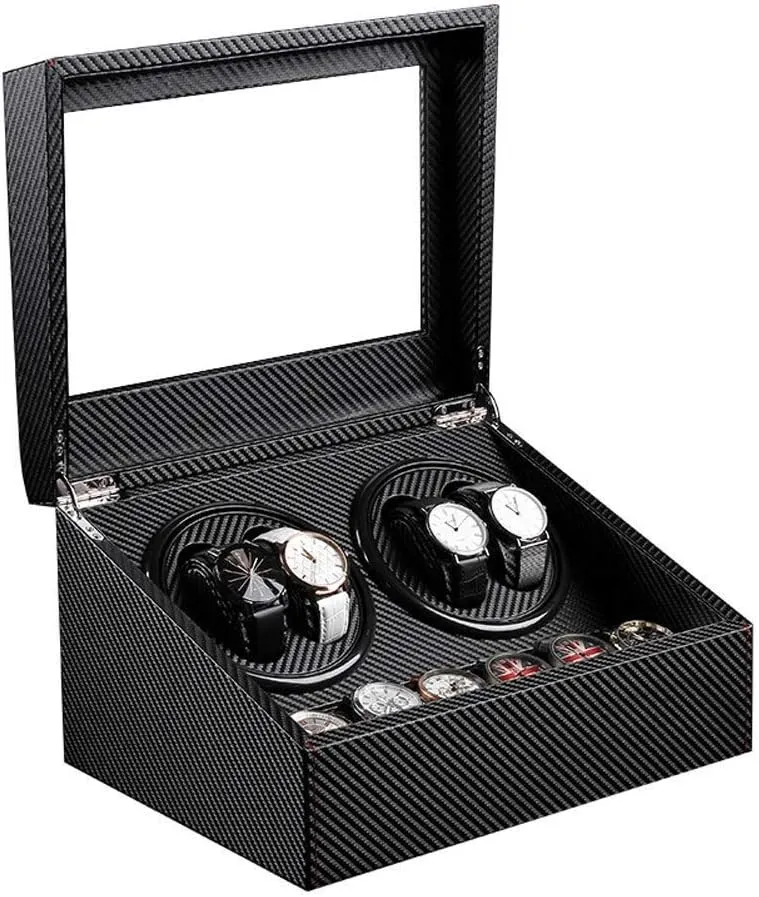 4 6 Watch rebound juniper program emerald Winder Carbon Fiber - Black Rotate Watches Box, 