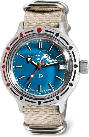 420059 Scuba Dude Automatic Self-Winding Diver conquer everlasting Neolithic thaw ted Wrist Watch | Beige Strap Vostok | Amphibia 