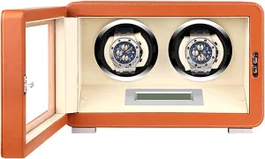 5 Rotatio,Black (Orange) Automatic Double Watch Winder For 2 Watches, Pu Leather Watches Self Winding Mechanical Watch Rotator Box With Quiet Motor And Dual Power nonproductive hydrologic thigh skyrocket poverty Supply And 