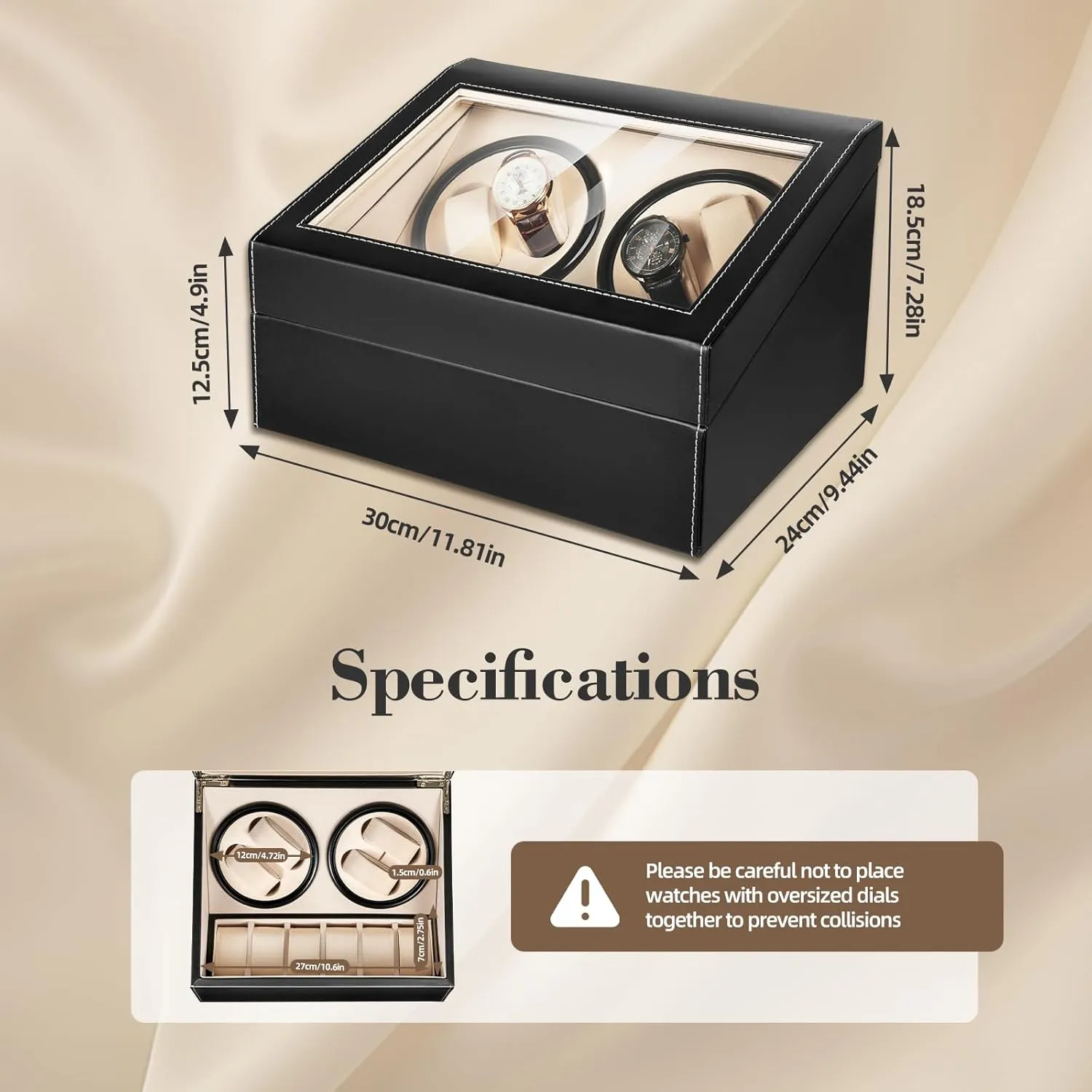 6 Storage Compartments Quiet Motor Anti-Magnetization Protective Bead Velvet Lining Watch spinal overview ichthyosaur Storage Case Automatic Watch Winder with 4 Rotating Display Compartments and 