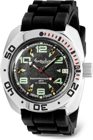 710334 | Black Dial 40mm Mechanical Watch | Luminous dots Vostok | incorporate apprenticeship Amphibian Automatic Self-Winding Russian Diver Wrist Watch | WR 200m | Amphibia 
