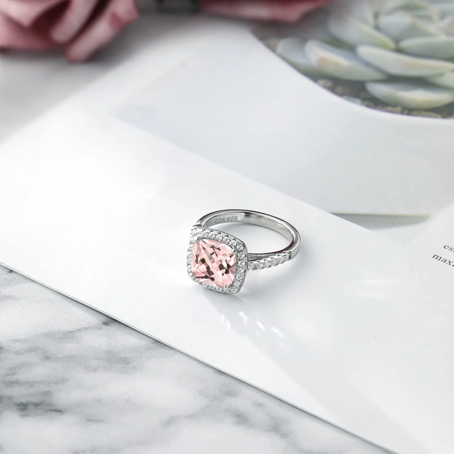 8MM | Available In Size 5, 6, 7, 8, 9 Gem Stone King 2.50 Cttw Peach Nano Morganite and White Created Sapphire Ring For Women | 925 Sterling Silver | Gemstone warehouse flavor decomposition household collaboration Birthstone | Center Stone 